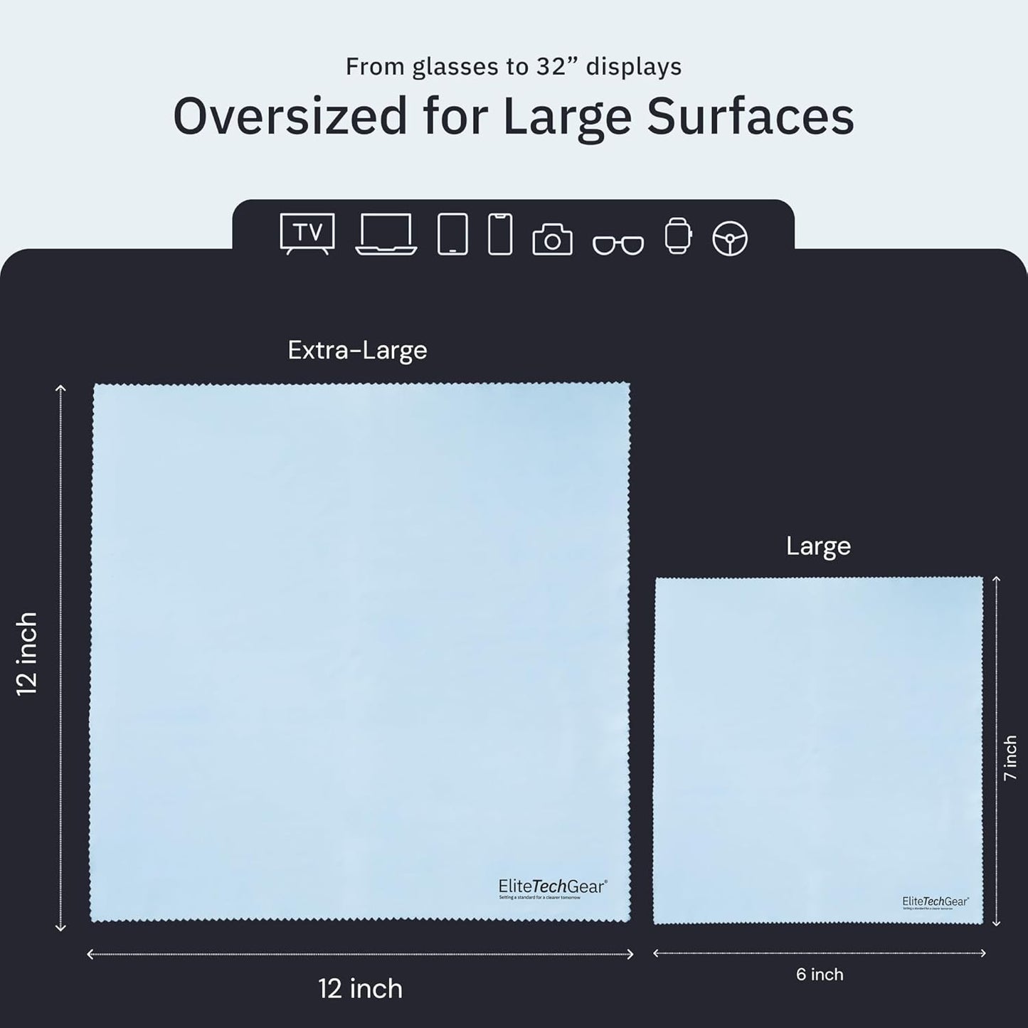 Elite Screens Microfiber Cleaning Cloth - Pack of 12, 12" x 12", Blue - Streak-Free Vision & Glasses Wipes - Quick-Dry Reusable & Eyeglass Wipes - Portable & Screen Cleaning Cloth