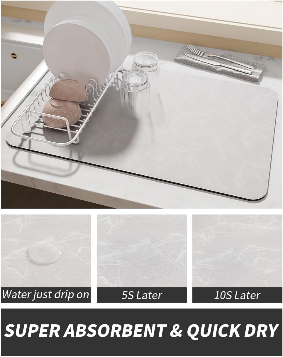 AMOAMI Coffee Mat - Hide Stain, Rubber Backed, Absorbent Dish Drying Mat for Kitchen Counter - Fits Under Coffee Maker & Machine, Dish Rack