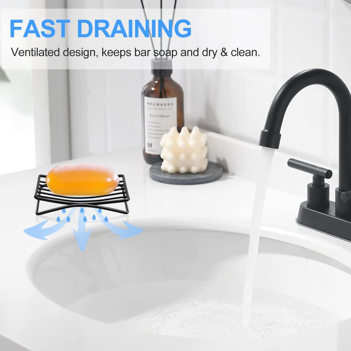 Soap Dish Bar Soap Holder for Shower Bathroom, Stainless Steel Self-draining Sponge Holder for Kitchen Sink Bathtub, Easy Cleaning Quick Dry, Black