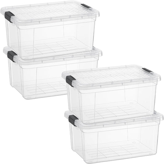 Superio Storage Bins with Lids- 4 Pack, 1.85 Qt Clear Boxes for Organizing, Stackable Plastic Containers- BPA Free, Non-Toxic, Odor Free, Organizer for Home, Office, Dorm