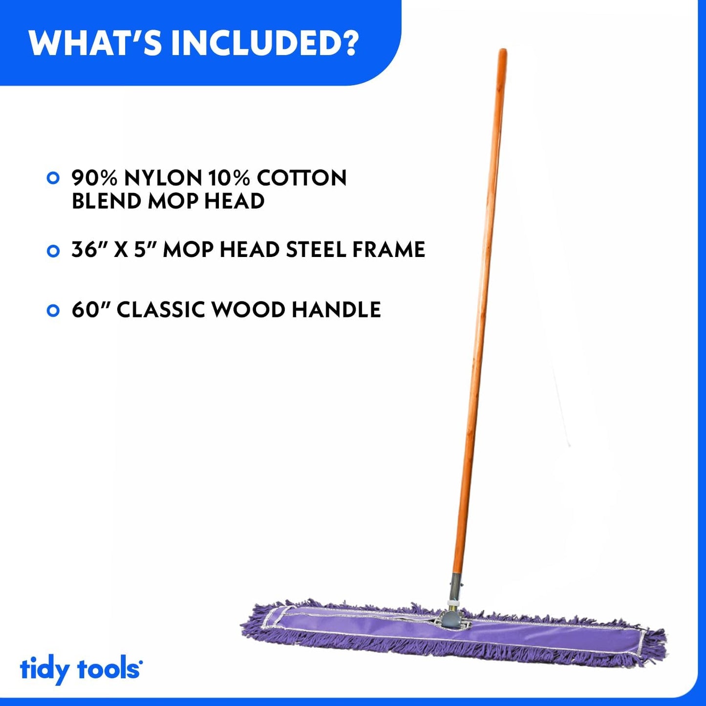 36 Inch Purple Commercial Dust Mop & Floor Sweeper – Wood Handle Floor Mop for Tile, Hardwood & Concrete