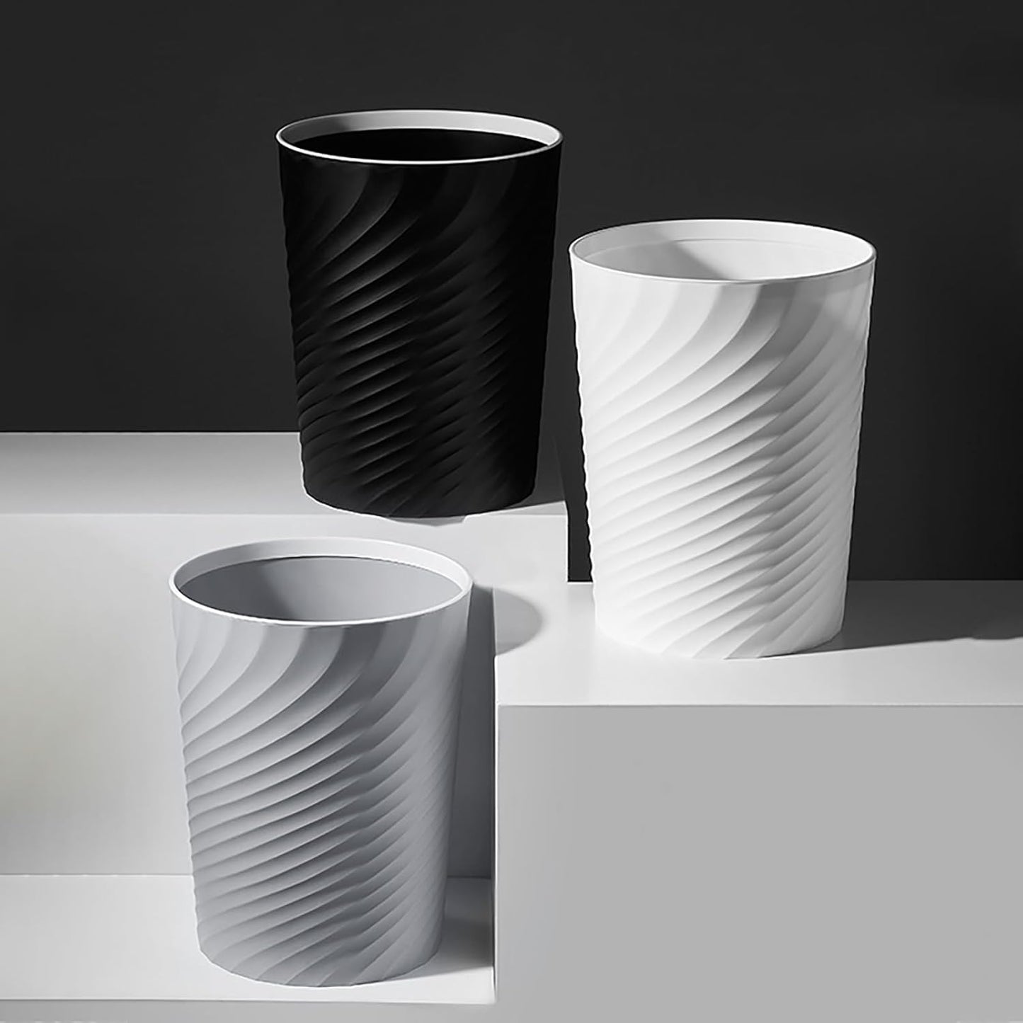 Small Bathroom Trash Can 1.8 Gallon Wastebasket Recycling Bin for Bedroom Office Kitchen (Black White, 2 Pack)