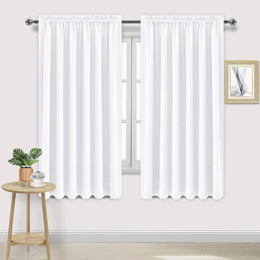 DWCN White Curtains for Living Room Thermal Insulated, 50% Light Blocking Curtains for Bedroom, Dining Room Window, W 70x L 63 Inch, Set of 2 Rod Pocket Curtain Panels