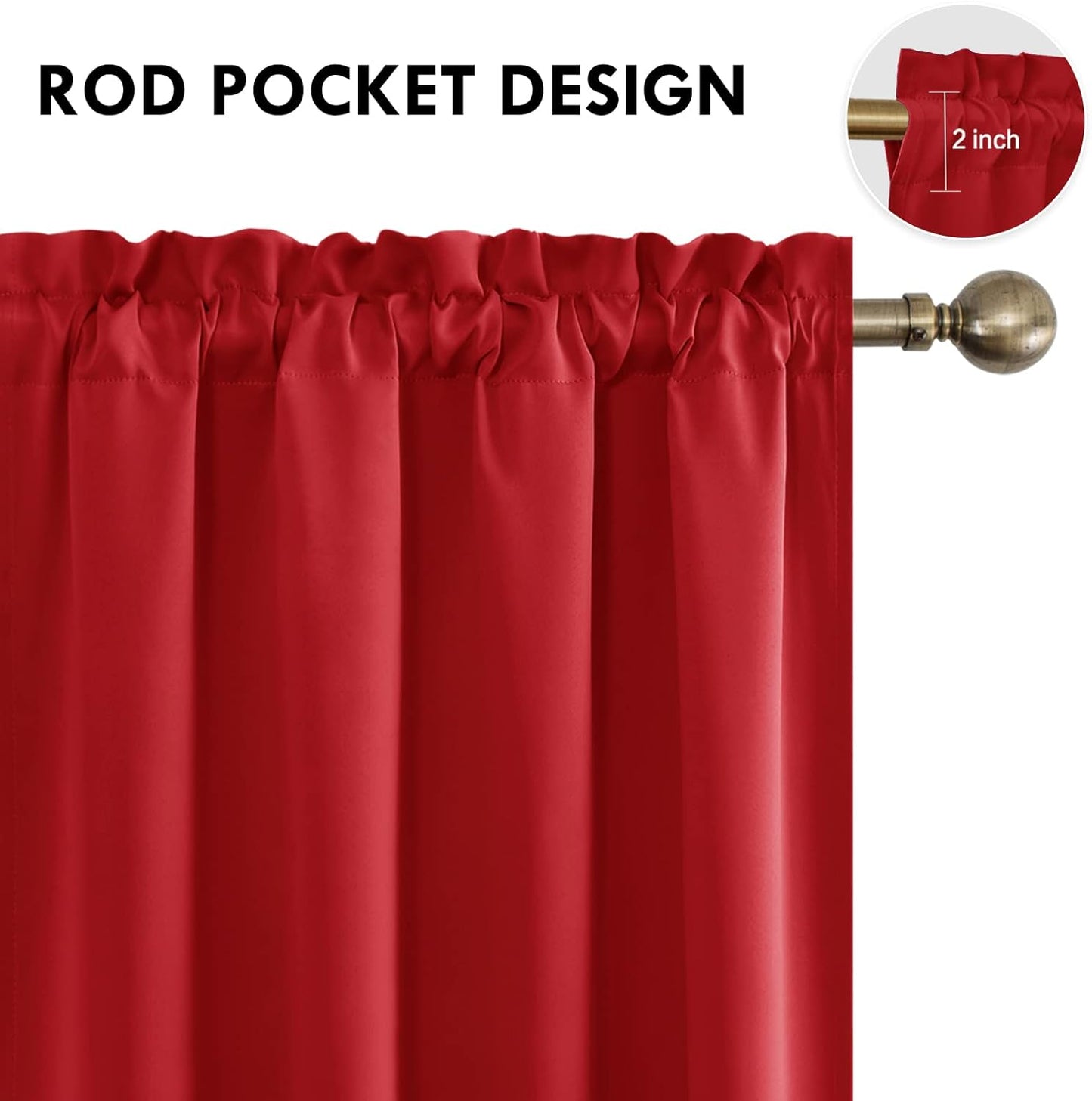 DWCN Christmas Blackout Curtains Room Darkening Thermal Insulated Bedroom Curtains Window Curtain Panels, 52 x 45 inches Long, Set of 2 Red Rod Pocket Drapes
