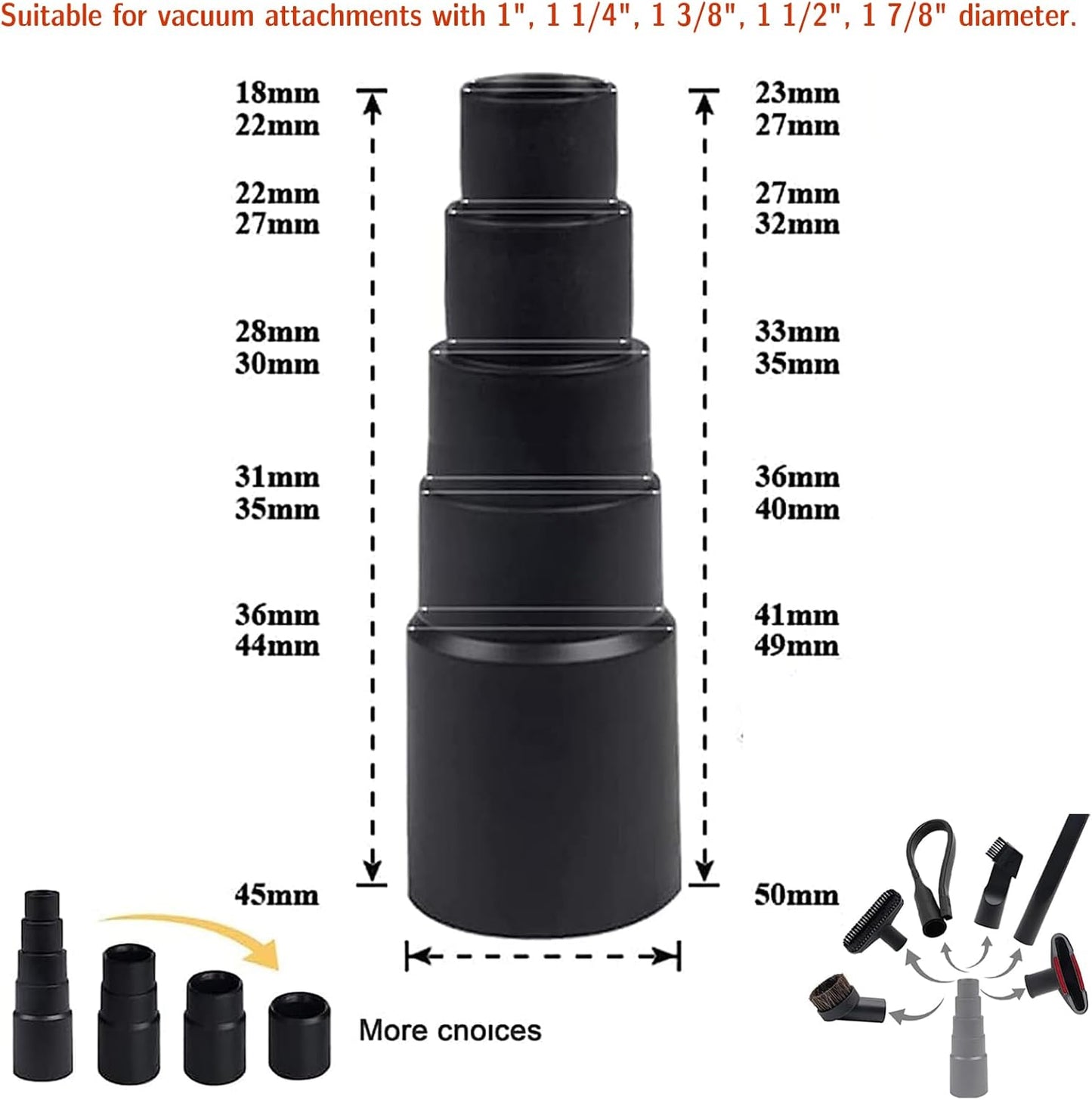 12 Pcs Universal Vacuum Attachments for Shop Vac Accessories, 1 1/4" to 2 1/2" Vacuum Cleaning Tools Kit, Dirt Remover for Home Air Vents Corner Pets Drawer Car Dusty Vacuum Brush Attachment