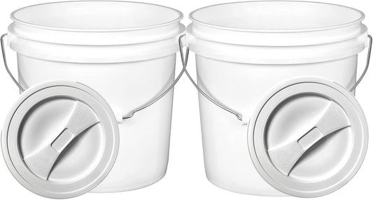 House Naturals 2 Gallon Food Grade BPA Free Bucket Container with Screw on White Lid (Pack of 2) Made in USA Container (White)