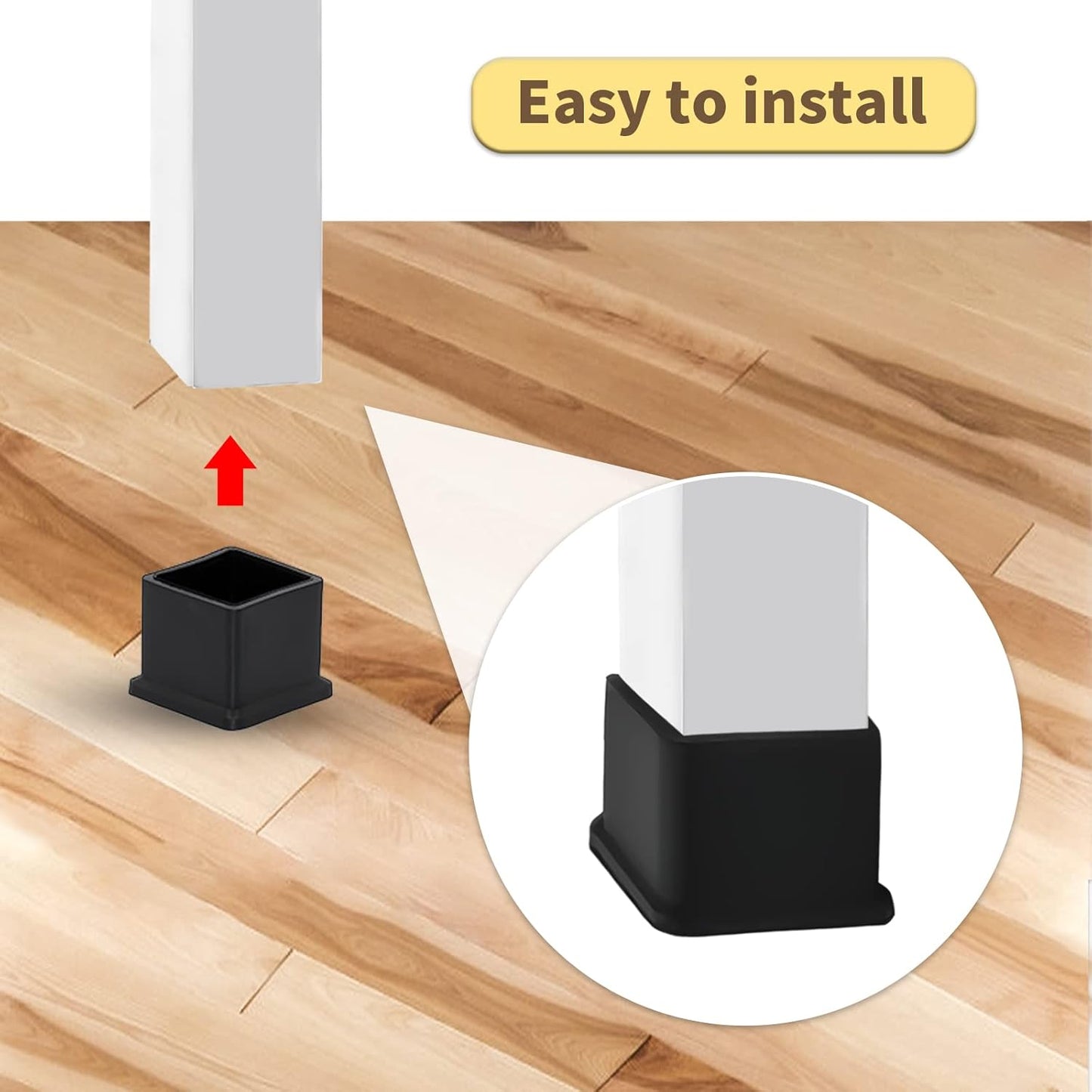 Flyshop Flexible Anti-Scratch PVC Patio Chair Table Leg Caps Tips Floor Protectors Square Furniture Covers, 20pcs, Black, 35 mm x 35 mm, 1-3/8" x 1-3/8"