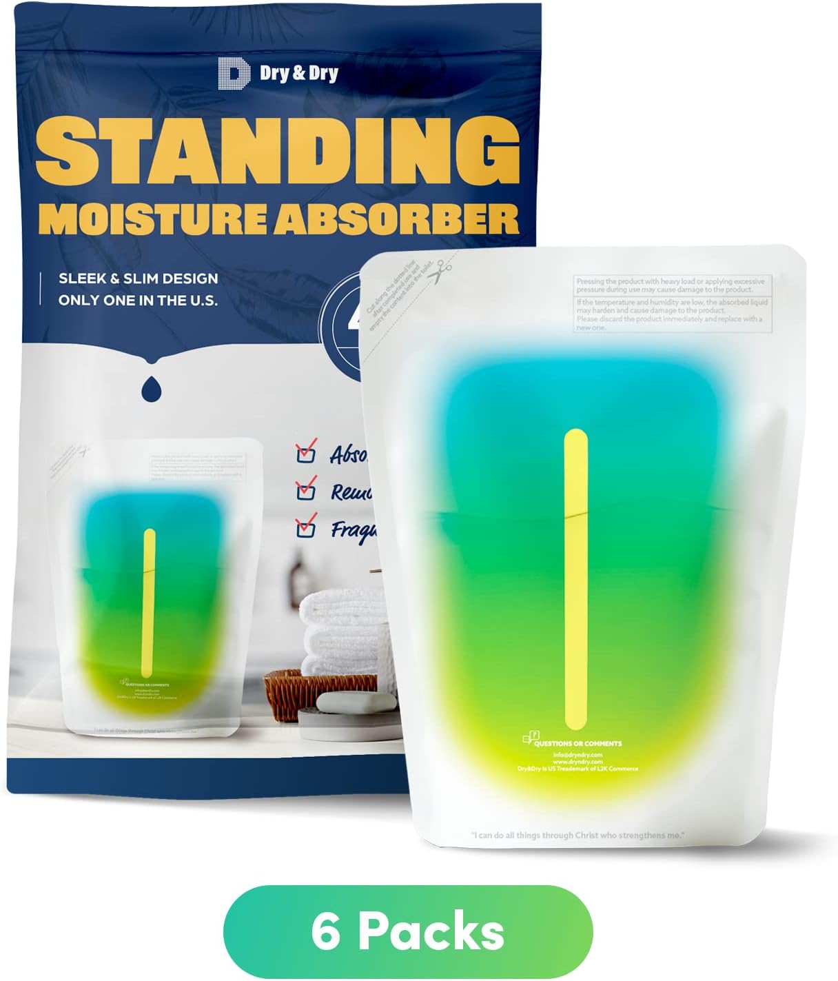Dry & Dry 6 Pack Standing Moisture Absorbers to Control Excess Moisture in Basements, Closets, Bathrooms & Laundry Rooms