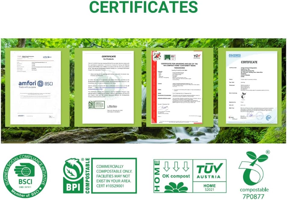 100% Compostable Trash Bags 13 Gallon Tall Kitchen, 100 Count, 0.9 Mil, Kitchen Compost Bags, Large Compostable Bags US BPI ASTM D6400 and OK Compost Home Certified