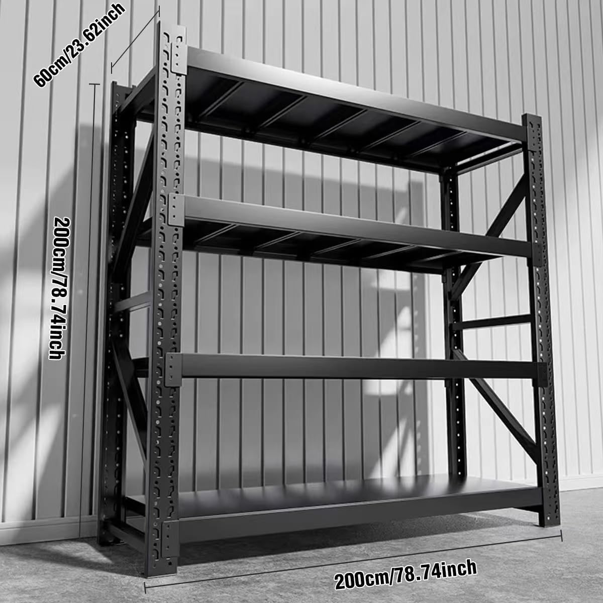 5000lbs Load Capacity,Heavy Duty 4-Tier Steel Shelving Unit, Adjustable Industrial Storage Rack for Garage Warehouse (Black, W78.74*D23.62*H78.74)