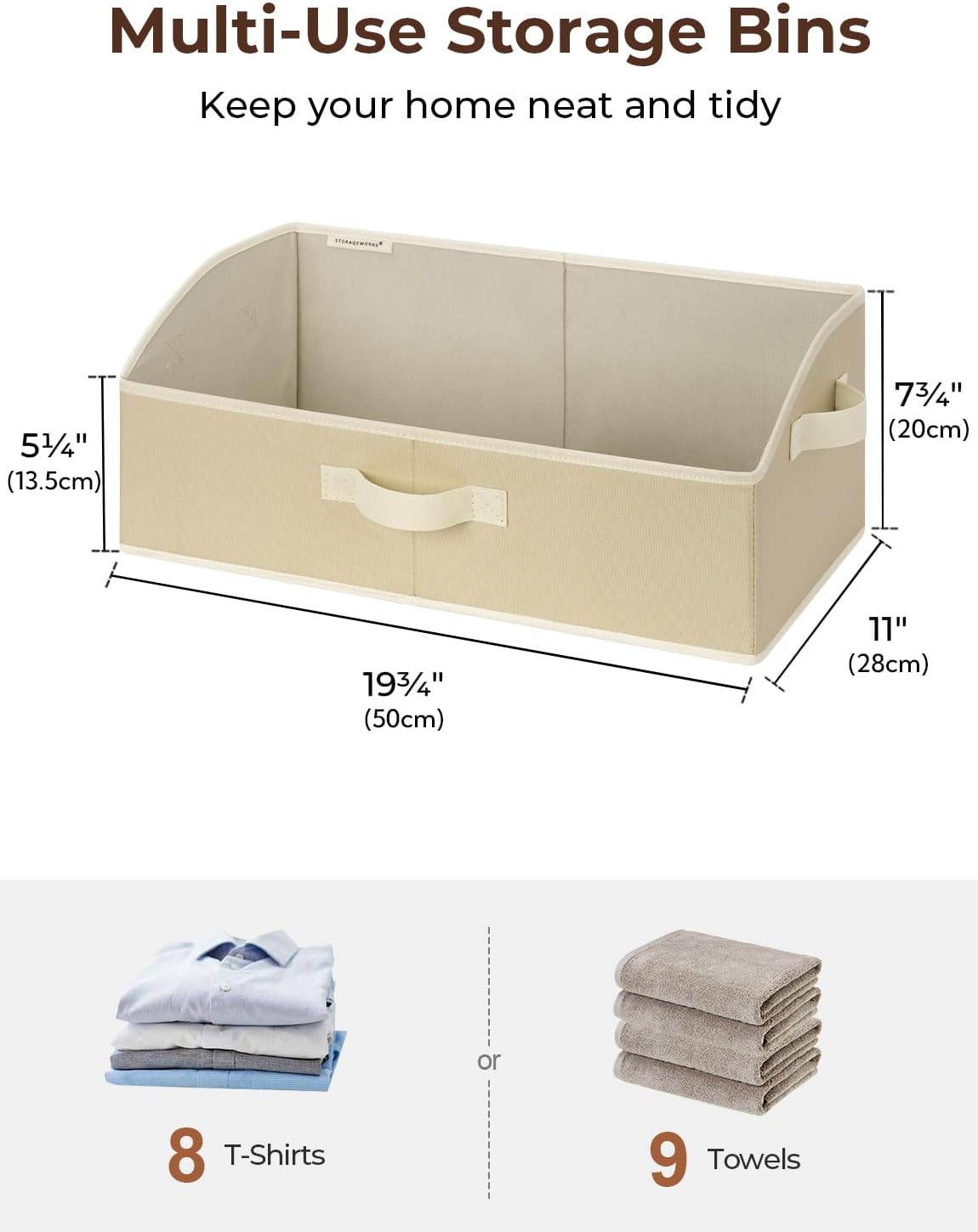 StorageWorks Closet Storage Bins, Trapezoid Organizer Box for Shelves, Fabric Clothes Bin, Foldable Organizing Baskets with Handles, Large, Light Brown, 3-Pack