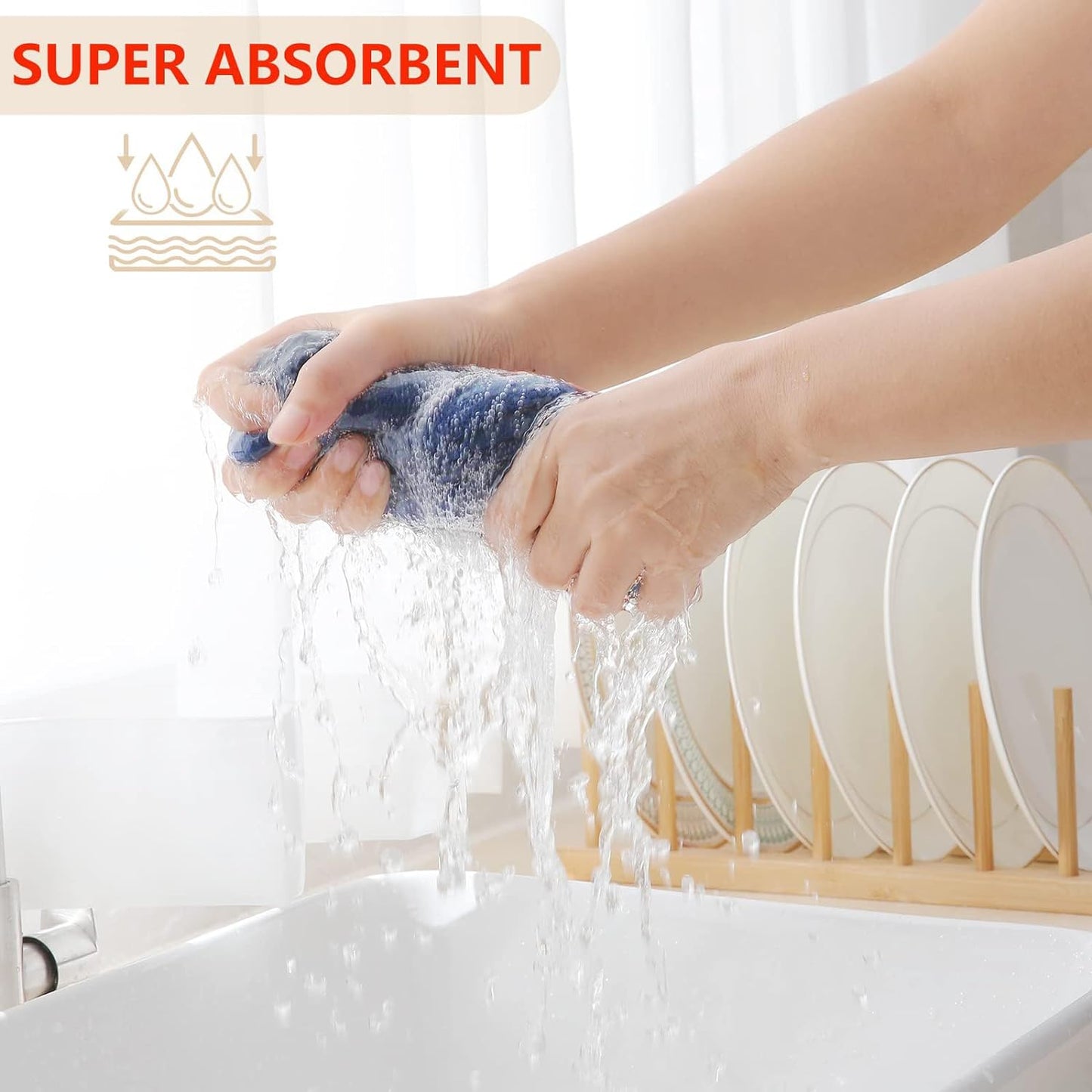 Homaxy 100% Cotton Waffle Weave Kitchen Dish Towels, Ultra Soft Absorbent Quick Drying Cleaning Towel, 13 x 28 Inches, 6-Pack, Navy Blue