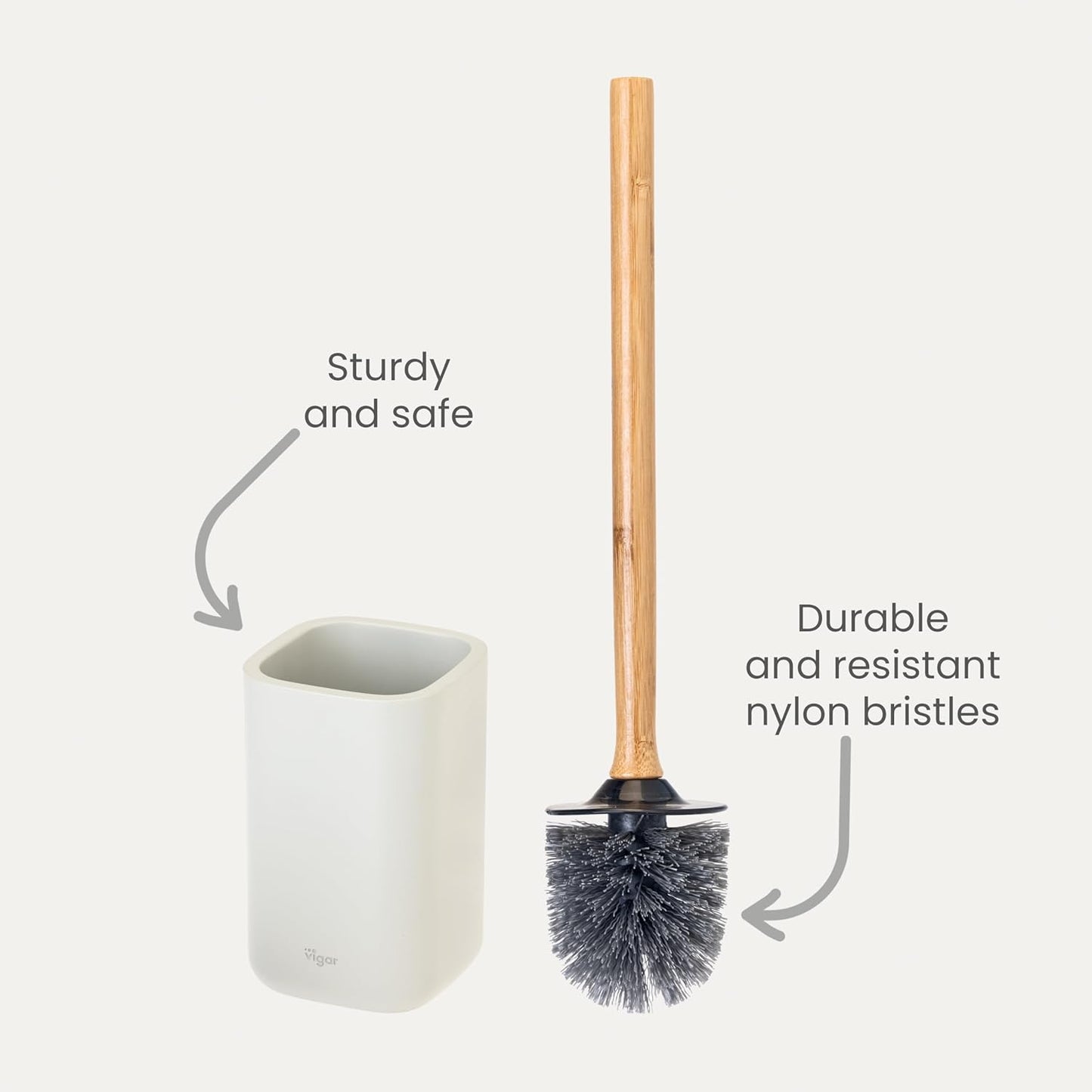 Vigar Zense Toilet Brush and Holder Set, Toilet Bowl Brush with Polyresin Stone Holder, Bathroom Sets for Bathroom Decor and Accessories, Light Gray