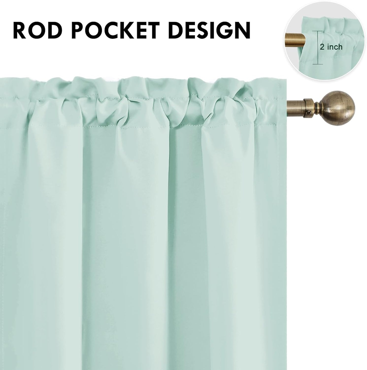 DWCN Blackout Curtains for Living Room Thermal Insulated, Energy Saving & Noise Reducing Bedroom Curtains, Mint Green, W 42x L 45 Inch, Set of 2 Rod Pocket Curtain Panels