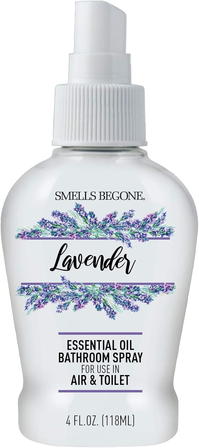 SMELLS BEGONE 4 oz Essential Oil Air Freshener Bathroom Spray - Eliminates Bathroom & Toilet Odors - Made with Essential Oils - Lavender Scent
