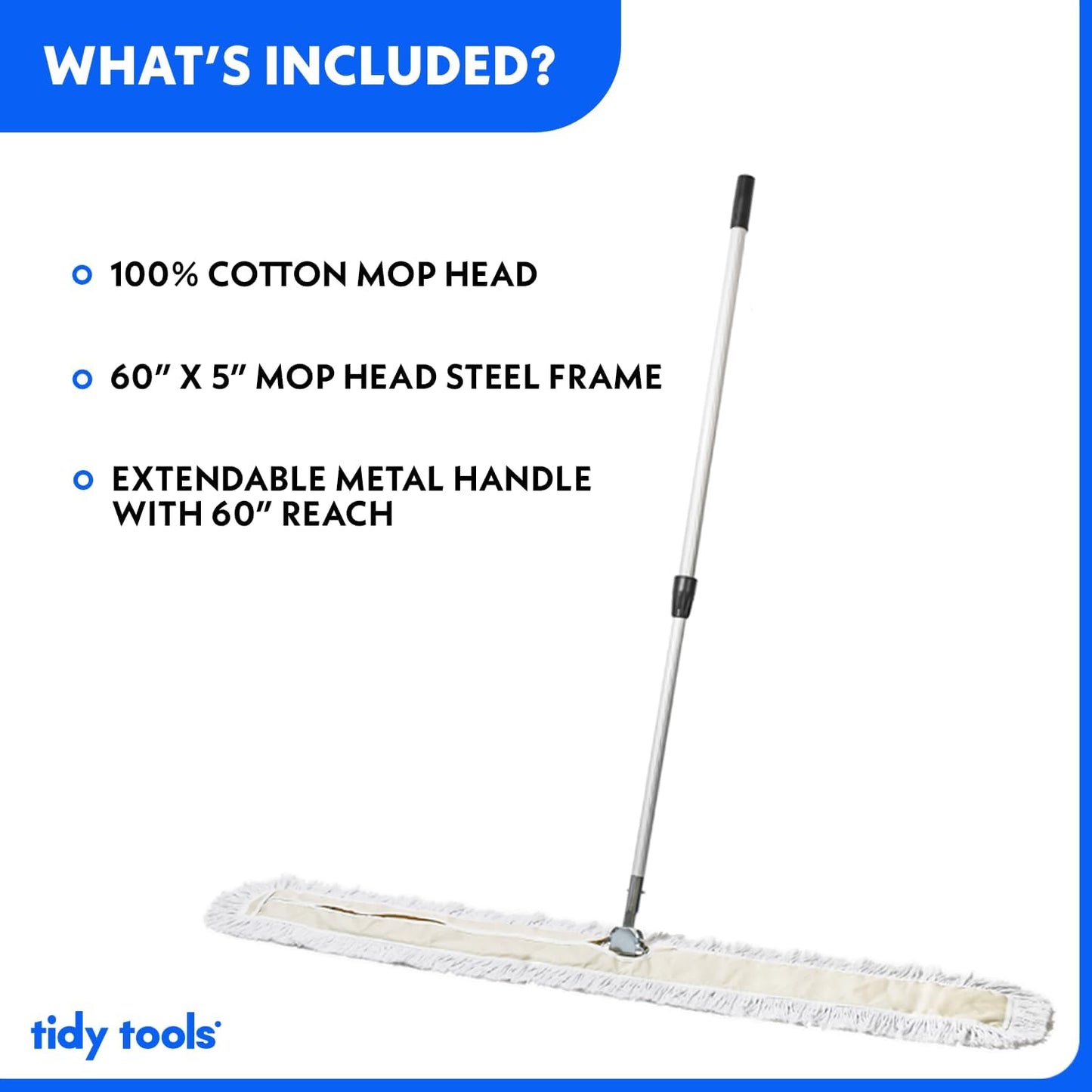 Commercial Dust Mop – 60 Inch Floor Sweeper for Hardwood, Reusable Cotton Mop Head, Extendable Handle, Dry Mop for Floor Cleaning & Janitorial Supplies