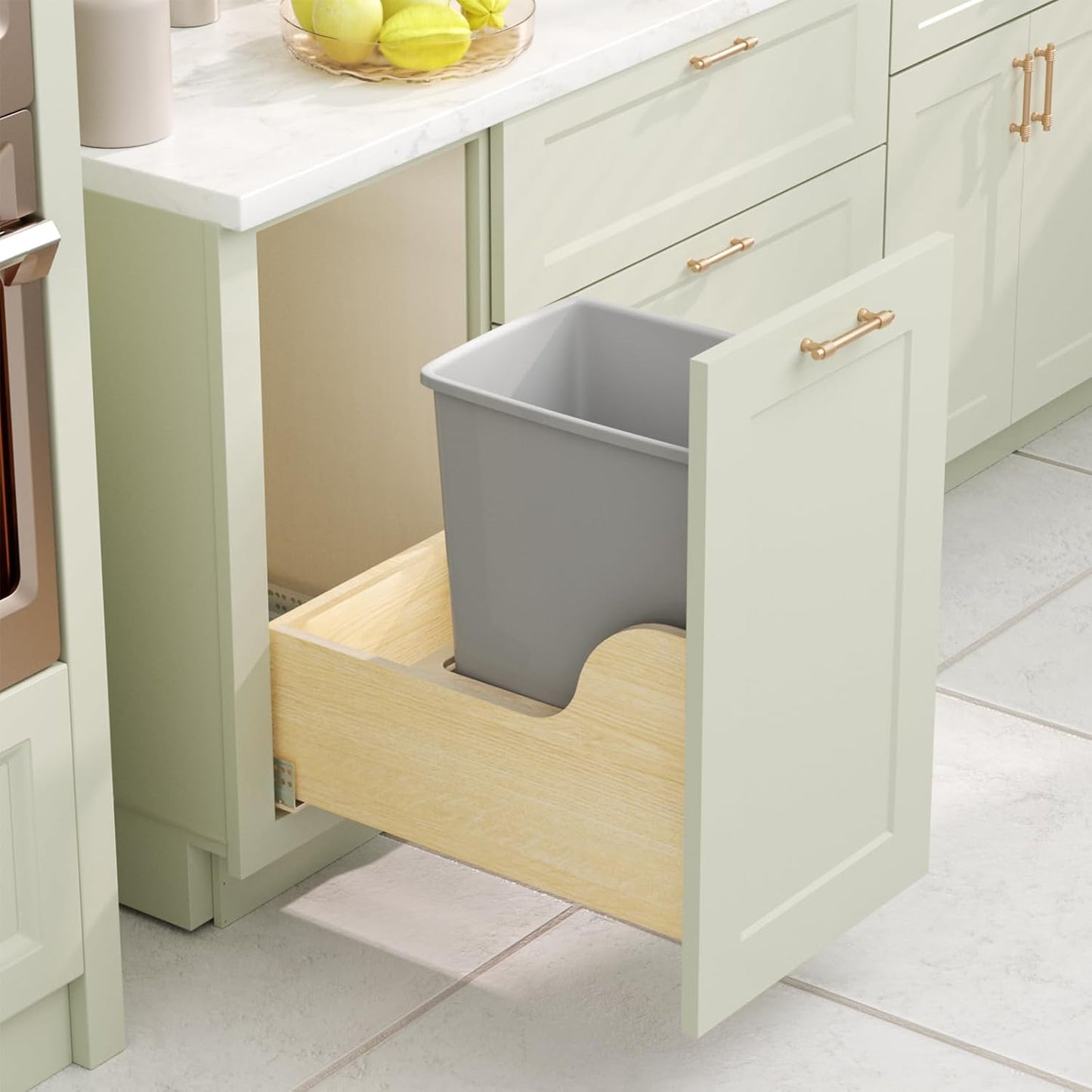 35 Quart Plastic Trash Can, Under Canbinet Waste Bin, 9-Gallons Slim Trash Can for Kitchen Bedroom Office Bathroom Under Sink Grey (4-Pack)