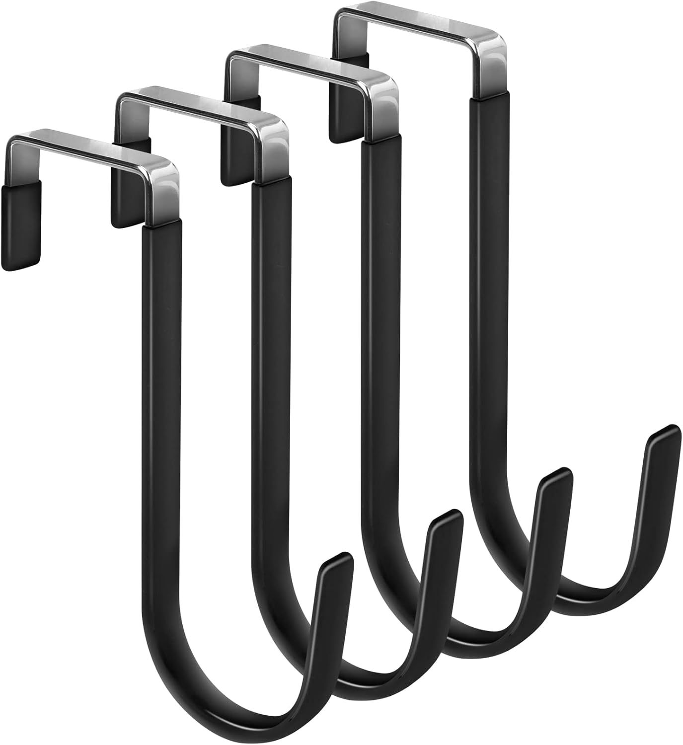 FYY Over the Door Hooks, 4 Pack Door Hangers Hooks with Rubber Prevent Scratches Heavy Duty Organizer Hooks for Living Room, Bathroom, Bedroom, Kitchen Hanging Clothes, Towels, Hats, Coats, Bags Black