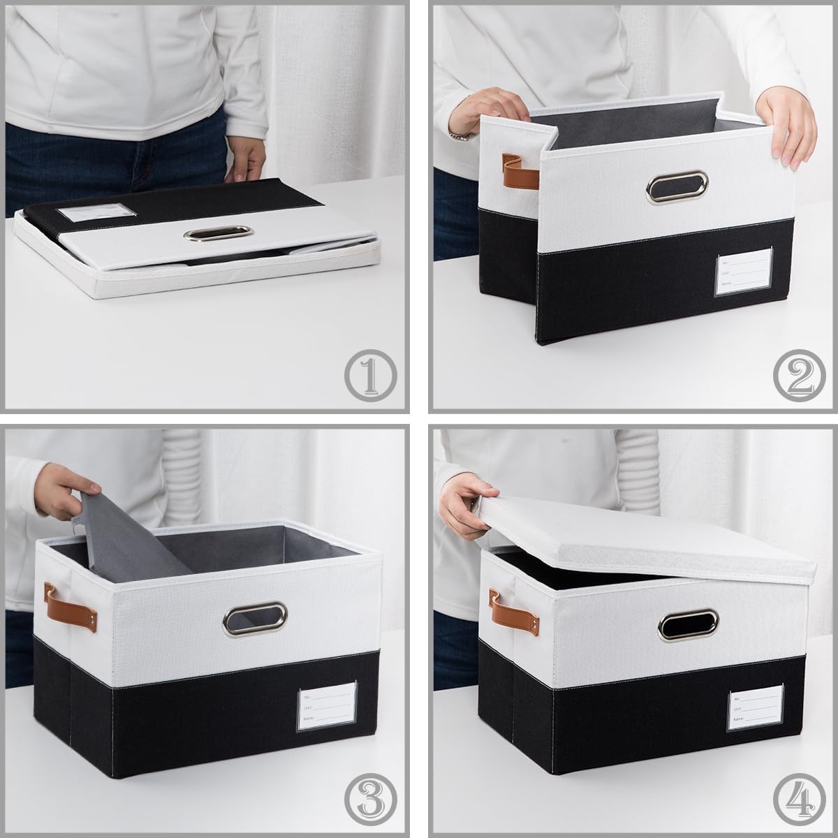 PRANDOM Foldable Storage Bins with Lids [3-Pack] Fabric Collapsible Storage Boxes Baskets Cubes Containers with Handles for Closet Living Room Bedroom (Black & White 17.7x11.8x11.8'')