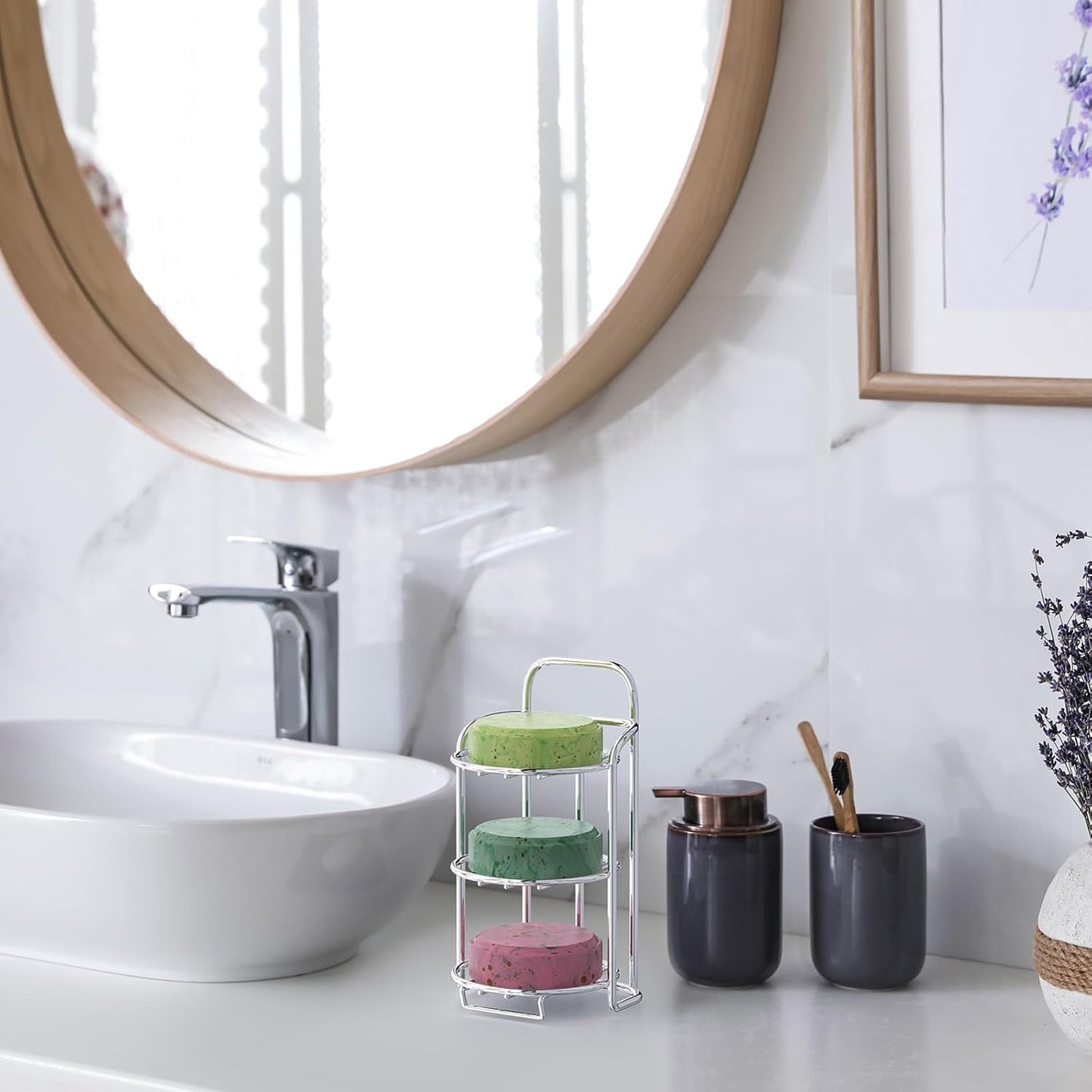 Silver 3-Tier Shower Soap Shampoo Bar Holder, Self Adhesive & Freestanding Draining Soap Dish Caddy for Bathroom Wall Accesories Decor