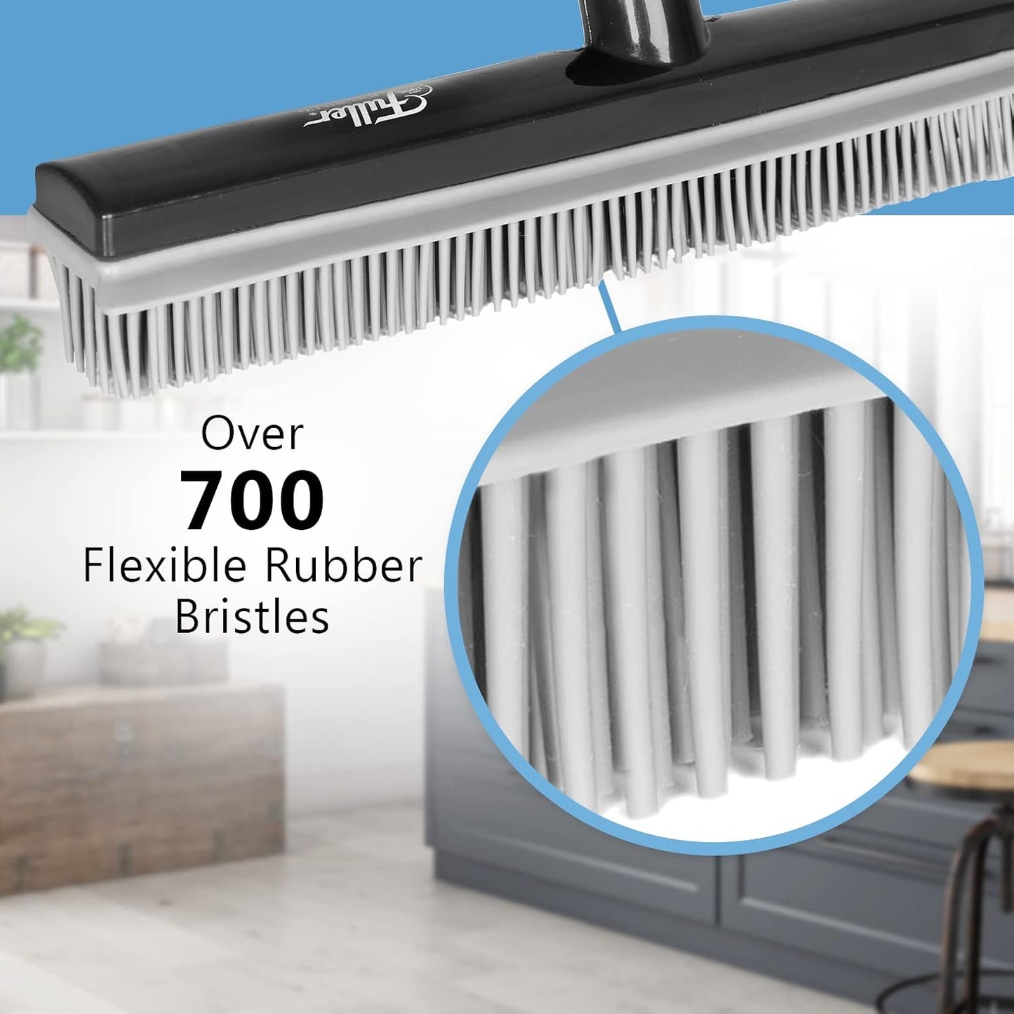 Fuller Brush Rubber Broom – for Carpets Floors Stairs Upholstery – Electrostatic Action Removes Pet Hair Lint Fuzz Dirt Particles – Built-in Squeegee Tackles Wet Messes (Broom Head)