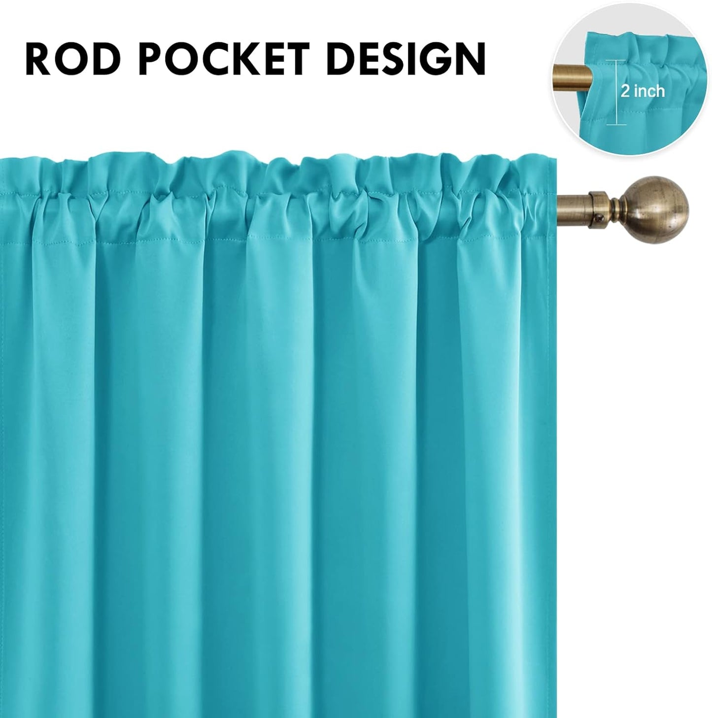 DWCN Thermal Short Blackout Curtains for Bedroom/Kitchen, Energy Saving Room Darkening Curtains for Nursery/Bedroom/Kitchen(W42 x L36 inch, Turquoise, Set of 2 Panels, Top of Rod Pocket)