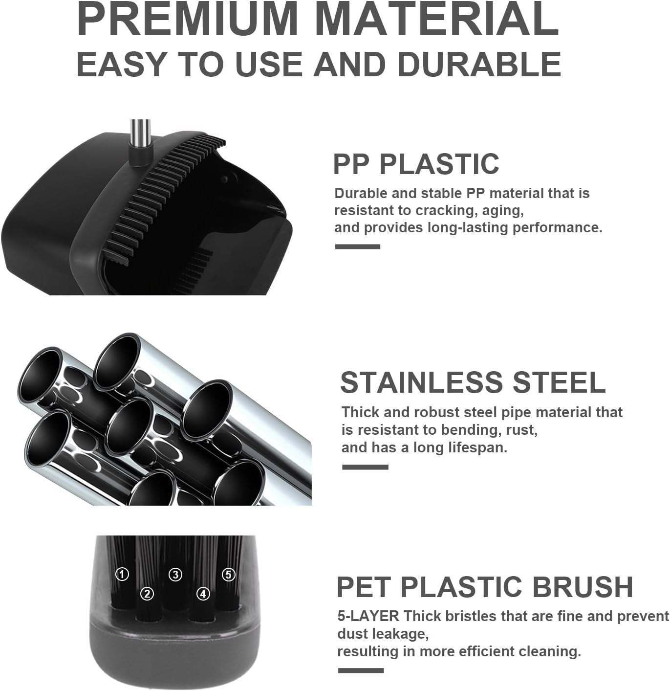 Broom and Dustpan Set, Large Household Broom with Dustpan Combo Set, 55" Long Handle Black Dust Pan Kit for Kitchen Lobby Office Indoor Outdoor