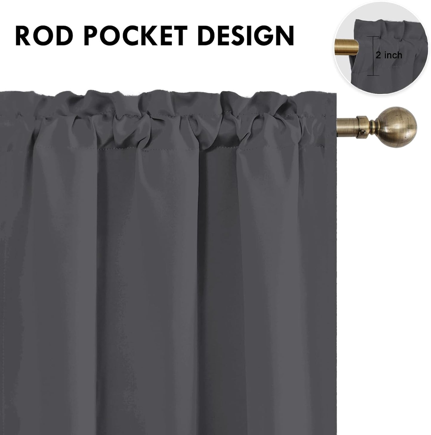 DWCN Kitchen Curtains for Small Windows 45 Inch Length 2 Panels Set, Solid Thermal Insulated Energy Saving Rod Pocket Window Treatment Curtains Blackout Drapes (W38 x L45 Inch, Dark Grey)