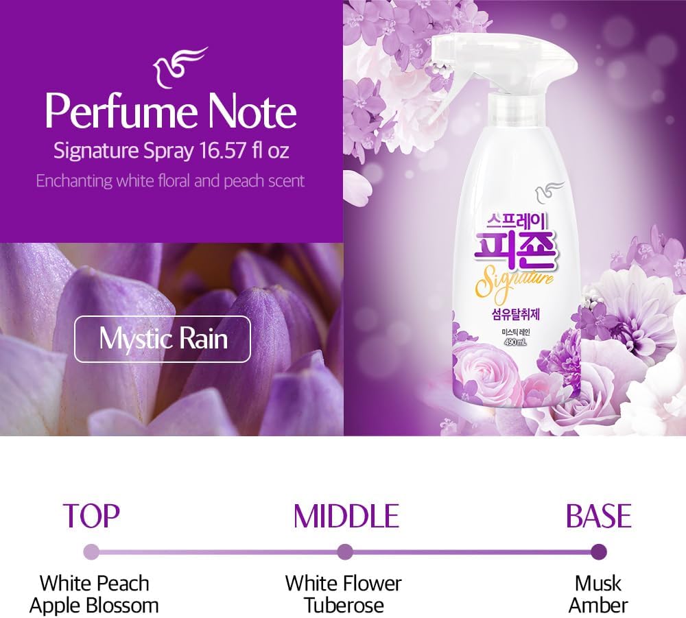 PIGEON Fabric Refresher, White Floral & Peach, Odor Eliminator for Home, Couch Spray Deodorizer, Fabric Refresher Spray for Furniture, Bed, Clothing, Curtains, Mystic Rain – Pack of 3