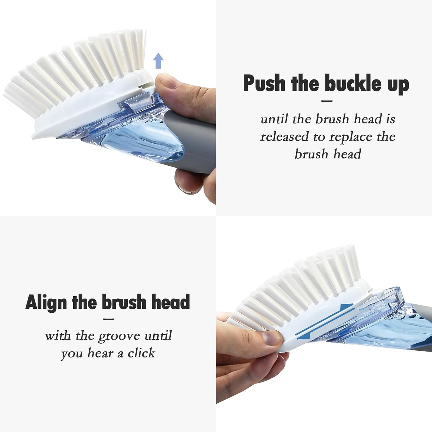 Soap Dispensing Replacement Dish Brush Storage Set with 2 PCS Brush Refills & Holder - RIMAY Dispenser Scrub Cleaning Scrubber Kitchen Dishwashing Dish Wand Handle for Dishes/Pans/Pots/Sink(Grey)