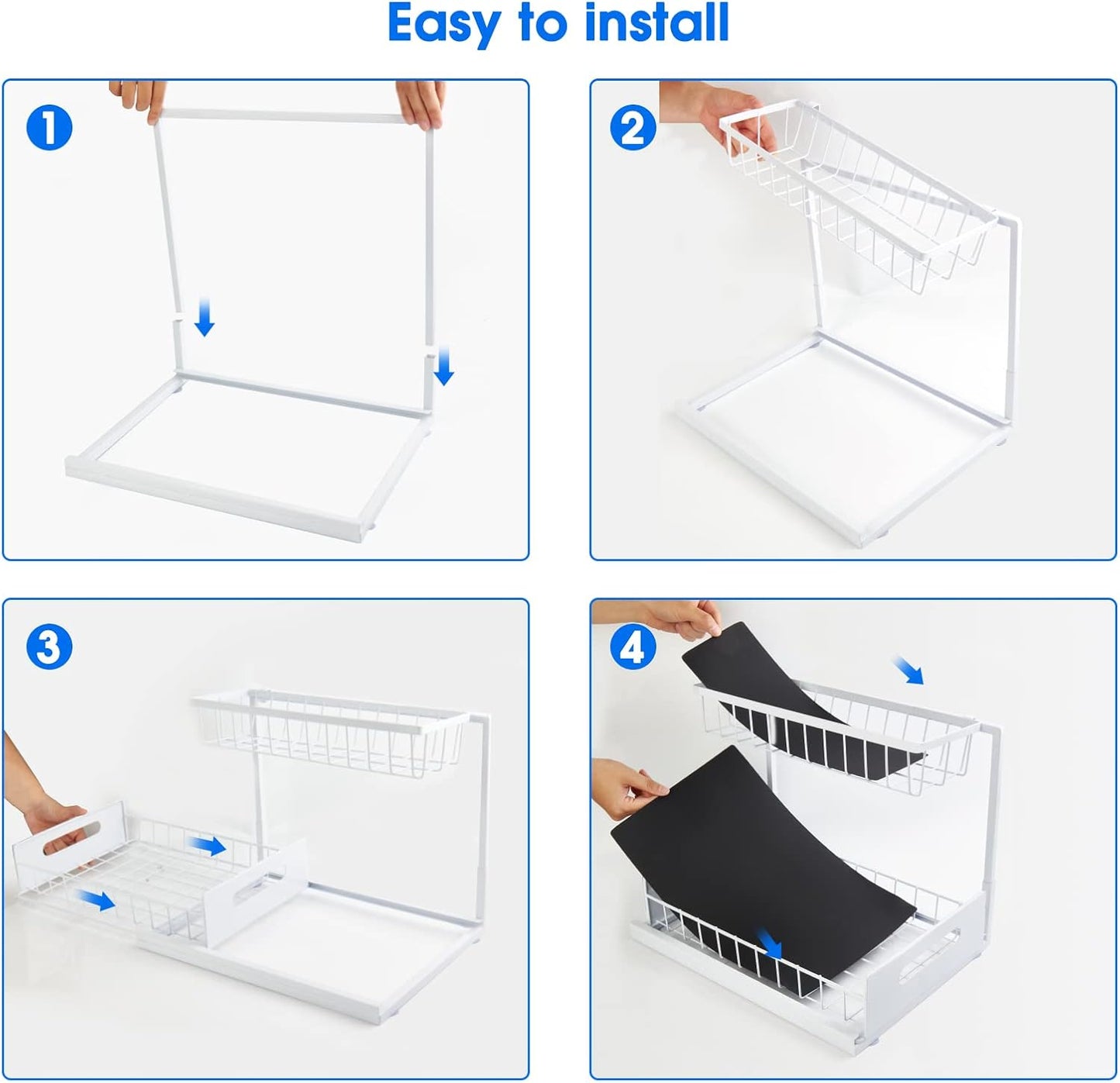2 Pack Under Sink Organizer, 2 Tier Under Sink Organizers and Storage Multi-Purpose Under Sink Storage for Bathroom Kitchen (White)