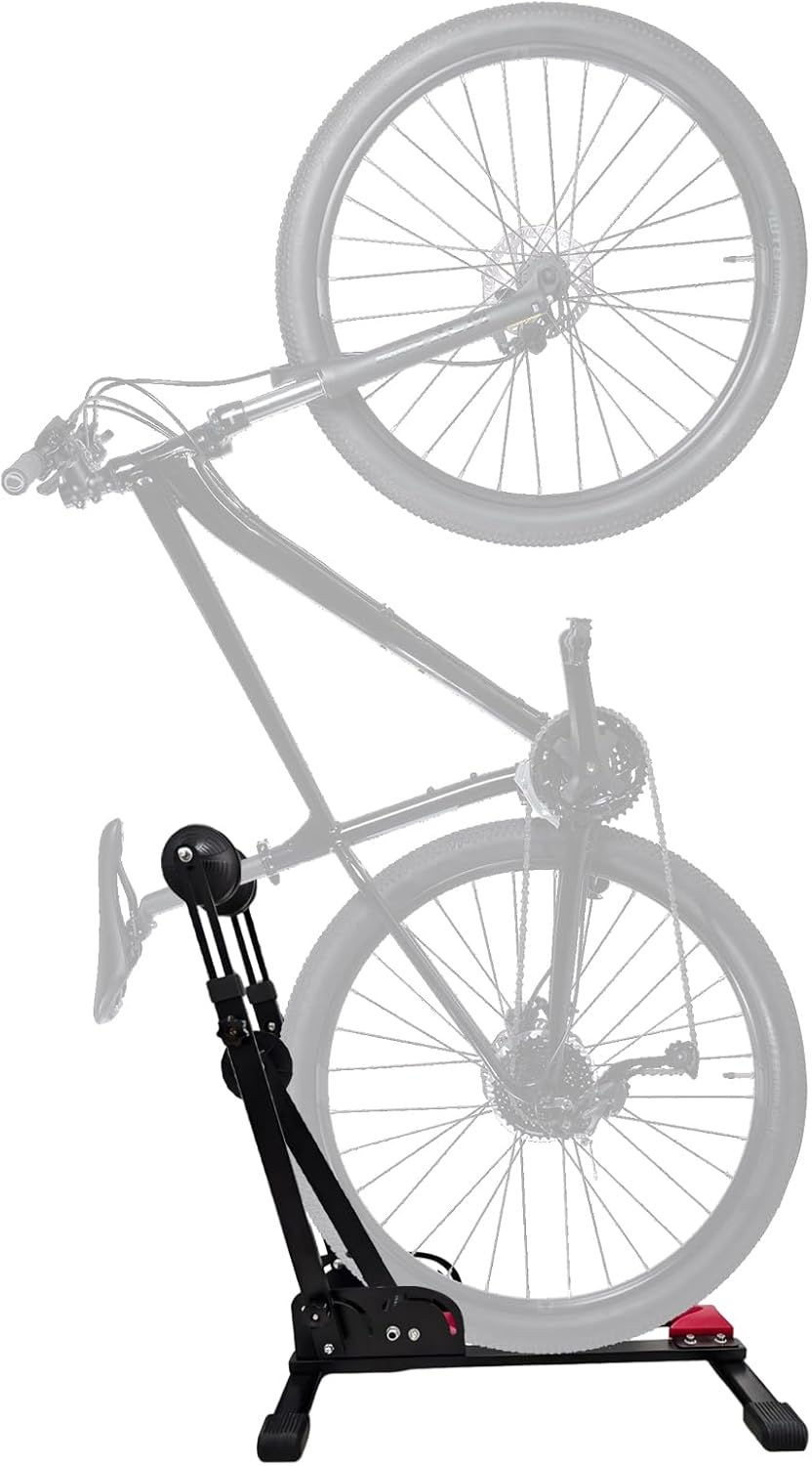 Heavy-Duty Floor Bike Stand, Freestanding Bicycle Storage Rack, Adjustable Dual Support Arms, No-Drill Installation for Garage, Black