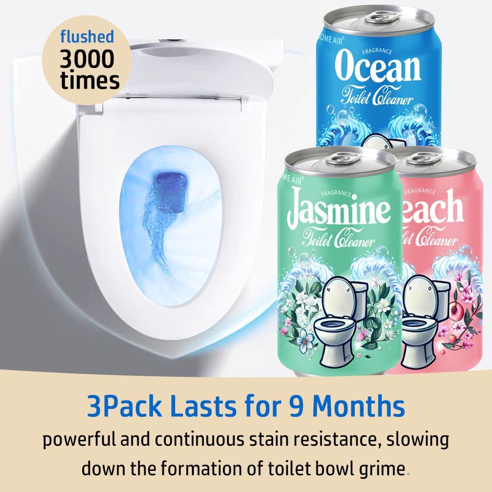 Beverage can Toilet Bowl Cleaner,Septic Toilet Bowl Tablets in Bottles, Automatic Long-Lasting Toilet Cleaner Bottle,Powerfully Cleans and Prevent Stain Build Up (Ocean, Jasmine, and Peach Scent)