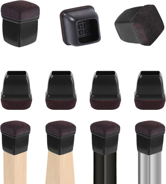 Ezprotekt 24 Pcs Extra Small Square Chair Leg Floor Protectors, Silicone Felt Furniture Pads, Dining Table Leg Caps Covers Protectors for Hardwood Floors No Scratches (S Fit: 0.55" - 0.75", Black)