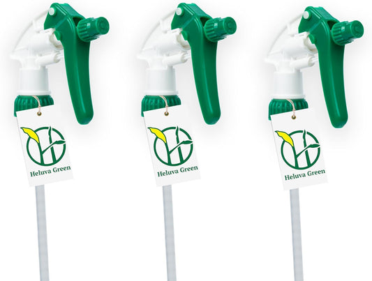Heluva Green Spray Bottle Nozzle Replacement, Bottle Tops Only - Sprayer Nozzle Triggers for Heavy Duty, Commercial, Home Cleaning Solutions - Fits 8,16,24,32 oz Plastic & Glass Bottles, Green 3 pack