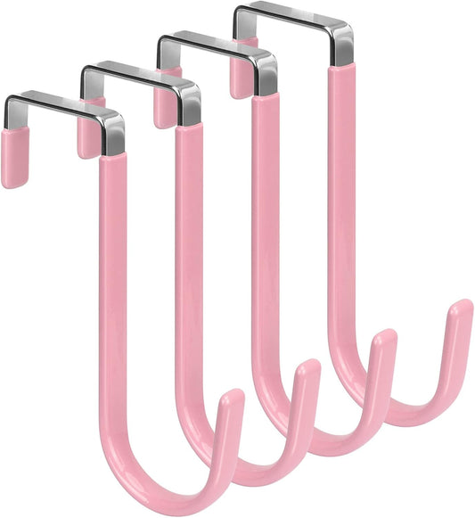 FYY Over The Door Hooks, 4 Pack Door Hangers Hooks with Rubber Prevent Scratches Heavy Duty Organizer Hooks for Living Room, Bathroom, Bedroom Hanging Clothes, Towels, Hats, Coats, Bags Pink