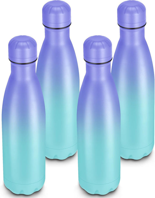 17oz Cola-Bottle Shaped Stainless Steel Leak-proof Water Bottle,Double Wall Vacuum Insulated Metal,Travel Mug For Sports Indoors & Outdoors,BPA-Free Kids Flasks,Purple Blue(4Pack)
