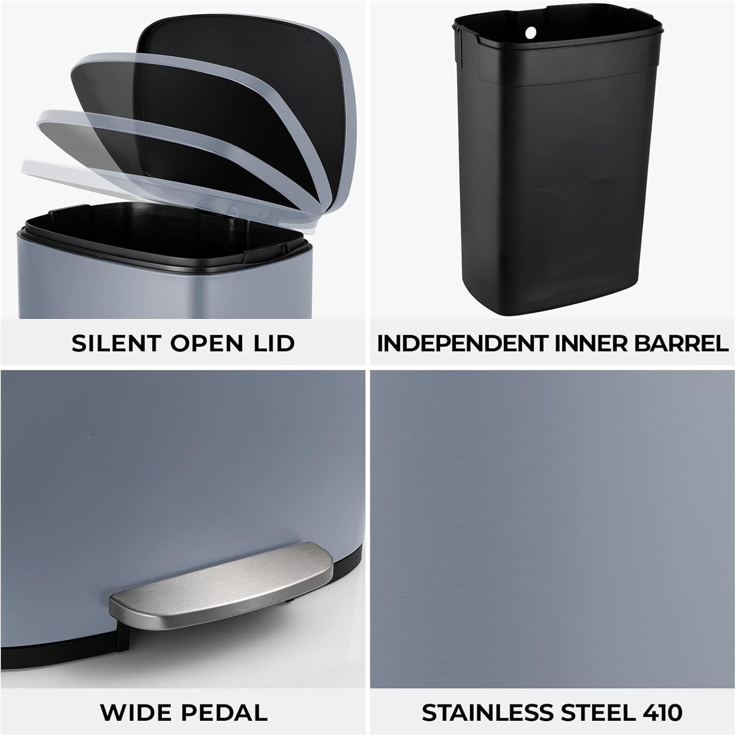 8 Gal Kitchen Trash Can, 30L Recycling or Garbage Bin, Brushed Stainless Steel Waste Basket, Soft&Quiet Close Dustbin, with Step-On Pedal, Removable Inner Bucket, for Home, Office, Living Room