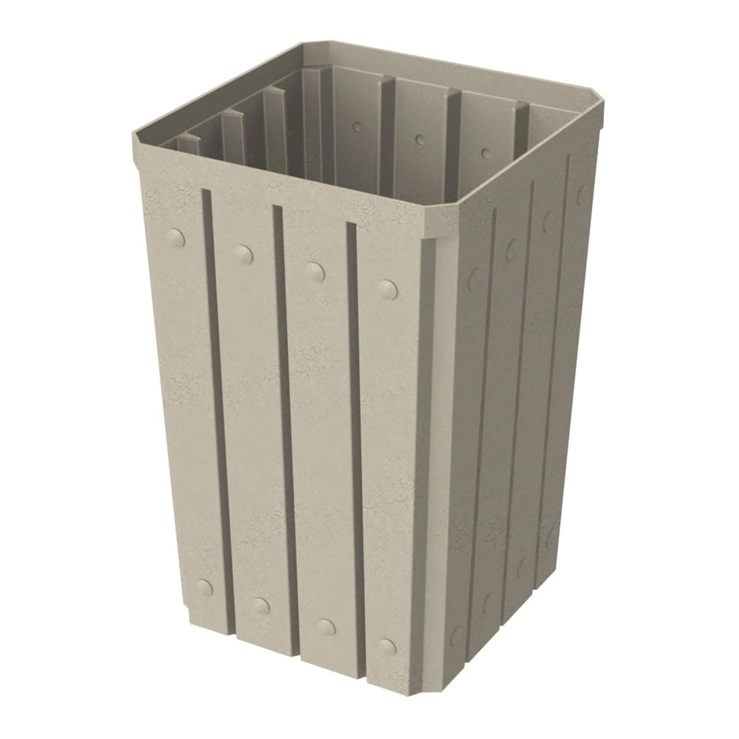32 Gallon Square Slatted 100% Recycled Plastic Heavy-Duty Commercial Outdoor and Indoor Trash Can with Push Top Lid | Great for Schools and Businesses - Beige Granite