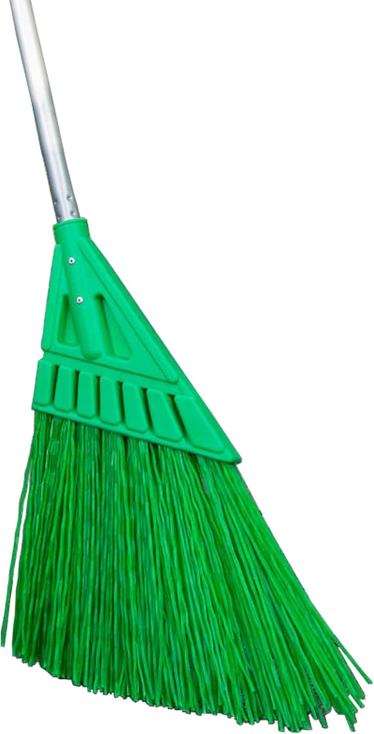 Courtyard Broom/Heavy-Duty Broom Long-Handled Commercial Broom Angle Broom for Outdoor Courtyard Garage Lobby Mall Market Floor（Grey+Green）