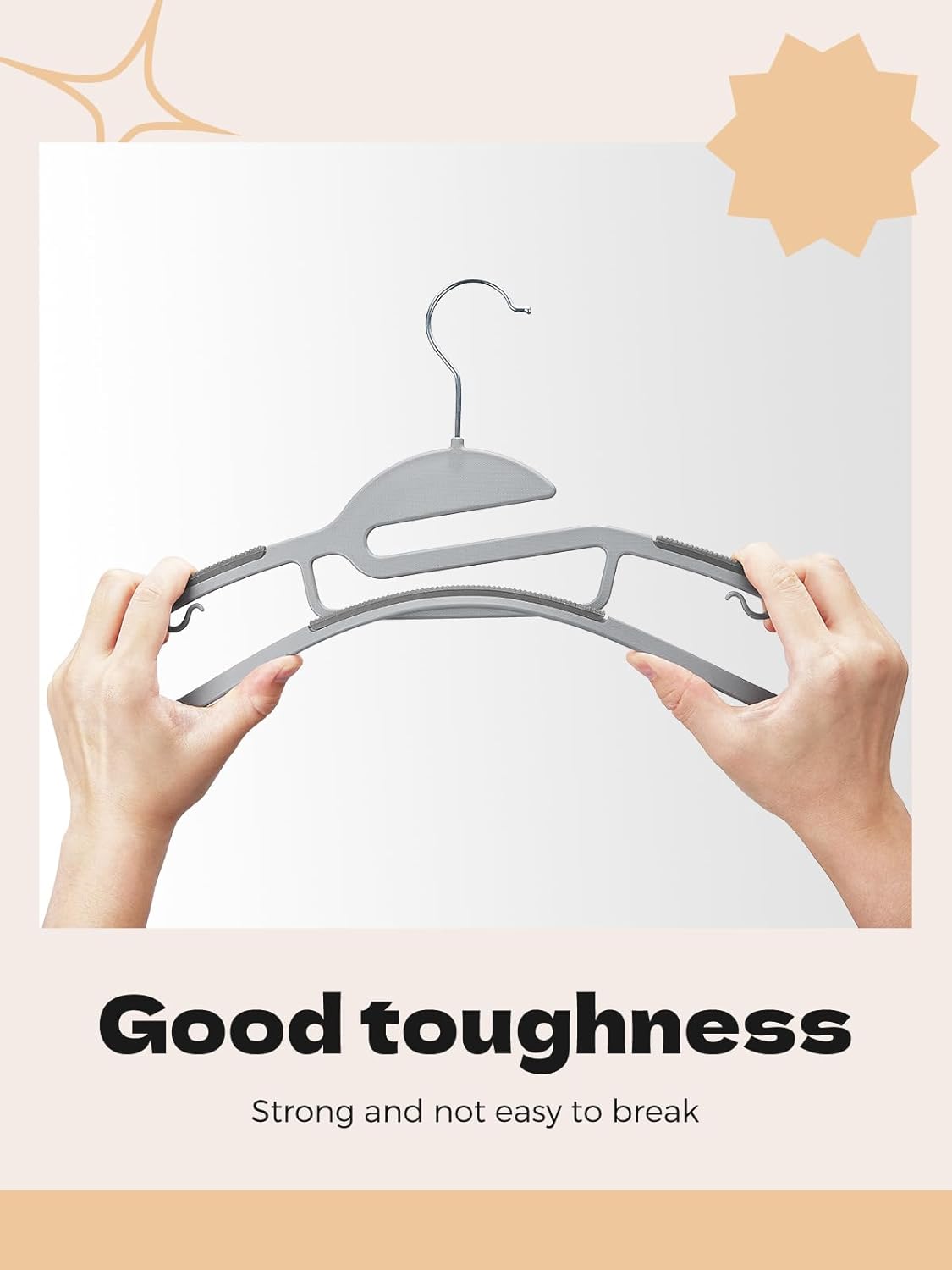 HOUSE DAY Grey Plastic Hangers 50 Pack, Slim Space Saving, Non Slip Hangers with Rubber Pads, Sturdy Heavy Duty Coat Hanger for Closet, S-Shaped Clothes Hanger for Shirt, Suit, Pant, Skirt