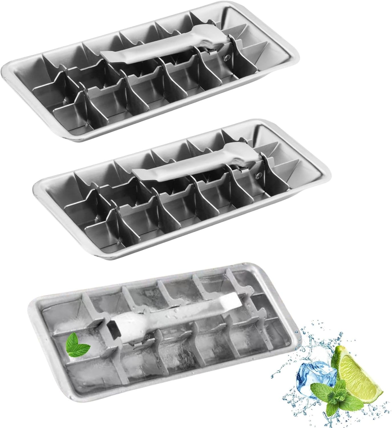 3 Pack Stainless Steel Ice Cube Trays, 18 Slot Ice Tray with Easy Release Handle Detachable Ice Trays for Easily Making Various Ice Cubes and Frozen Foods 10.9x4.4x2.2 inches
