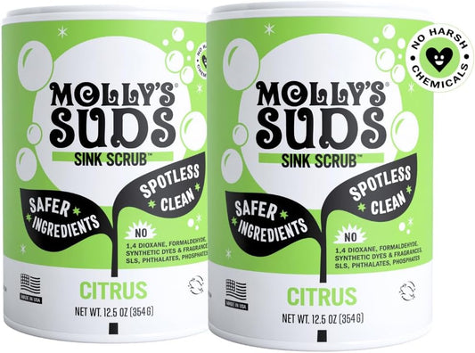 Molly's Suds Sink and All Purpose SCRUB | Gently Removes Stains, Scrubs Away Grease & Gime, Buffs out Scratches | Plant and Mineral Based | 2 Pack, Citrus Scent