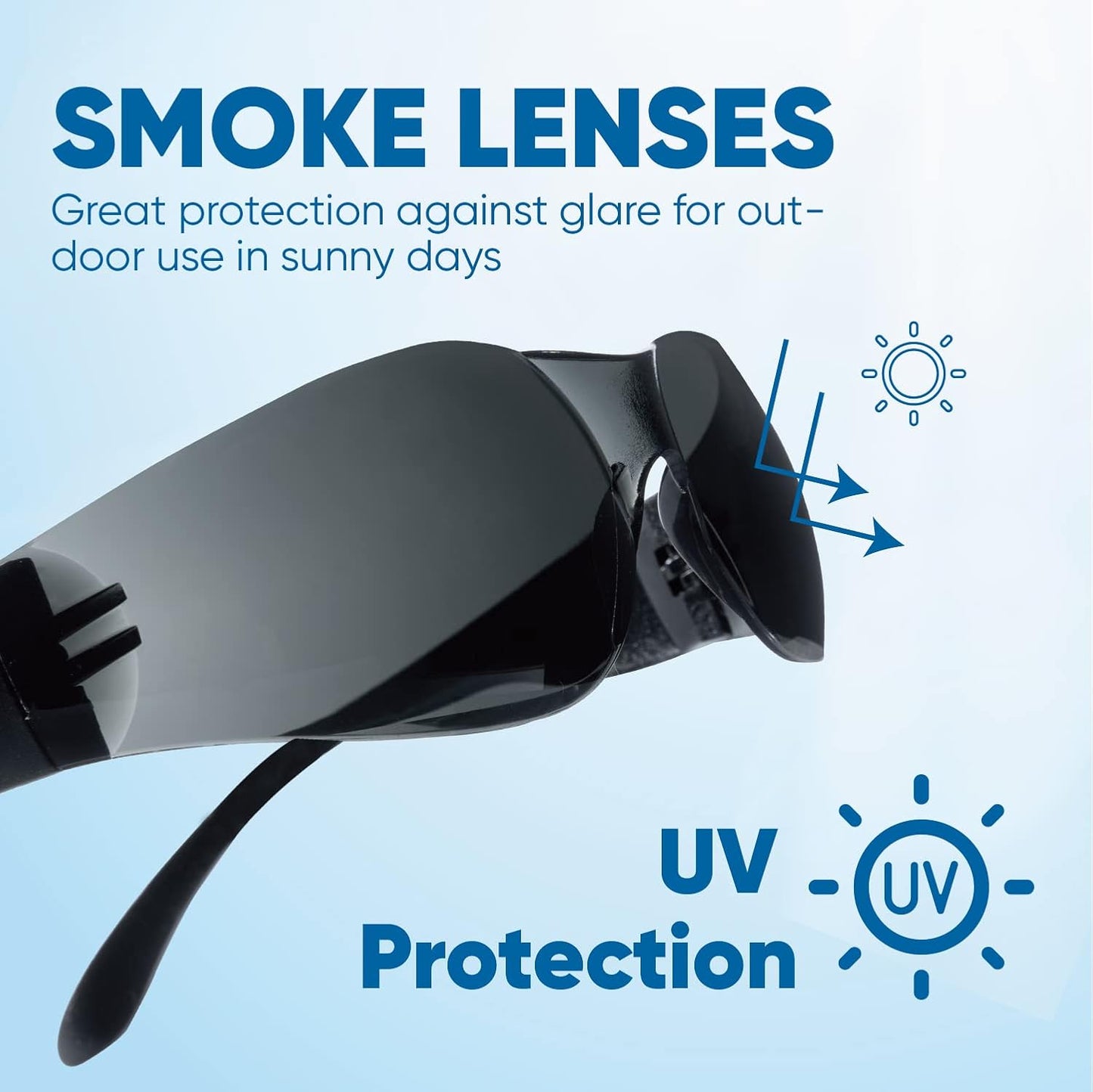 amoolo Tinted Safety Glasses Bulk of 48, Protective Safety Sunglasses, Dark Smoke Lenses for UV Protection, ANSI Z87.1 Impact Resistant Eye Protection for Work, Lab, Construction