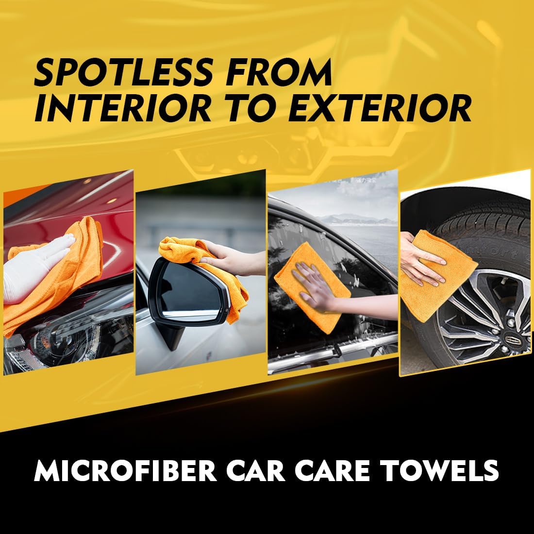 HOMEXCEL Yellow Microfiber Cleaning Cloths 12 Pack, 12.5 x 12.5 inch Microfiber Towel for Cars, Ultra Absorbent Car Washing Cloth, Lint Free Streak Free Cleaning Rags for Car, Kitchen, and Window