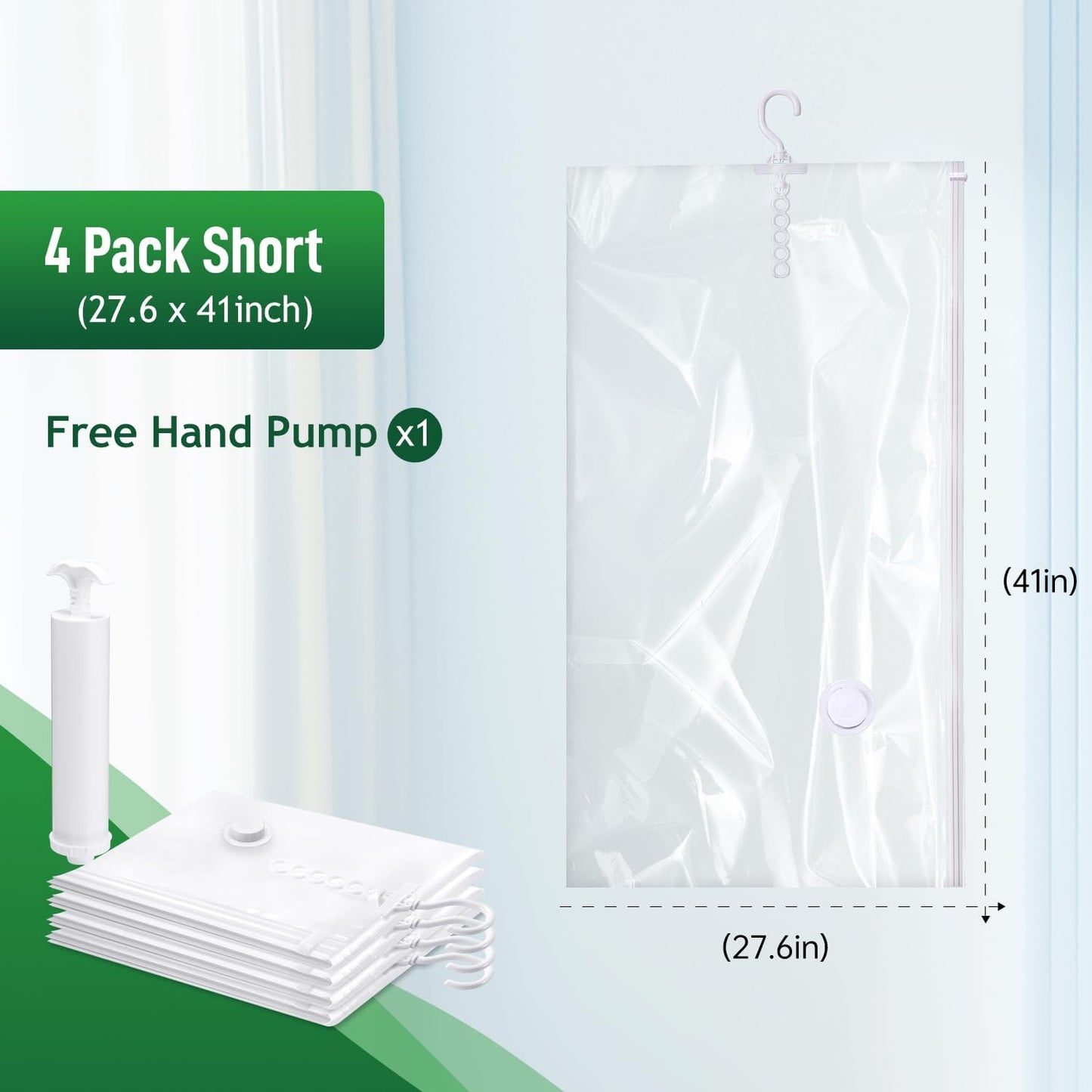 Hanging Vacuum Storage Bags For Clothes With Hand Pump,Coat Storage Bag Hanging,Vacuum Bags For Clothes,Space Saver Vacuum Storage Bags,Garment, Clothing, Dress, Suit, Long Coat, Jacket(Short 4 Pack）