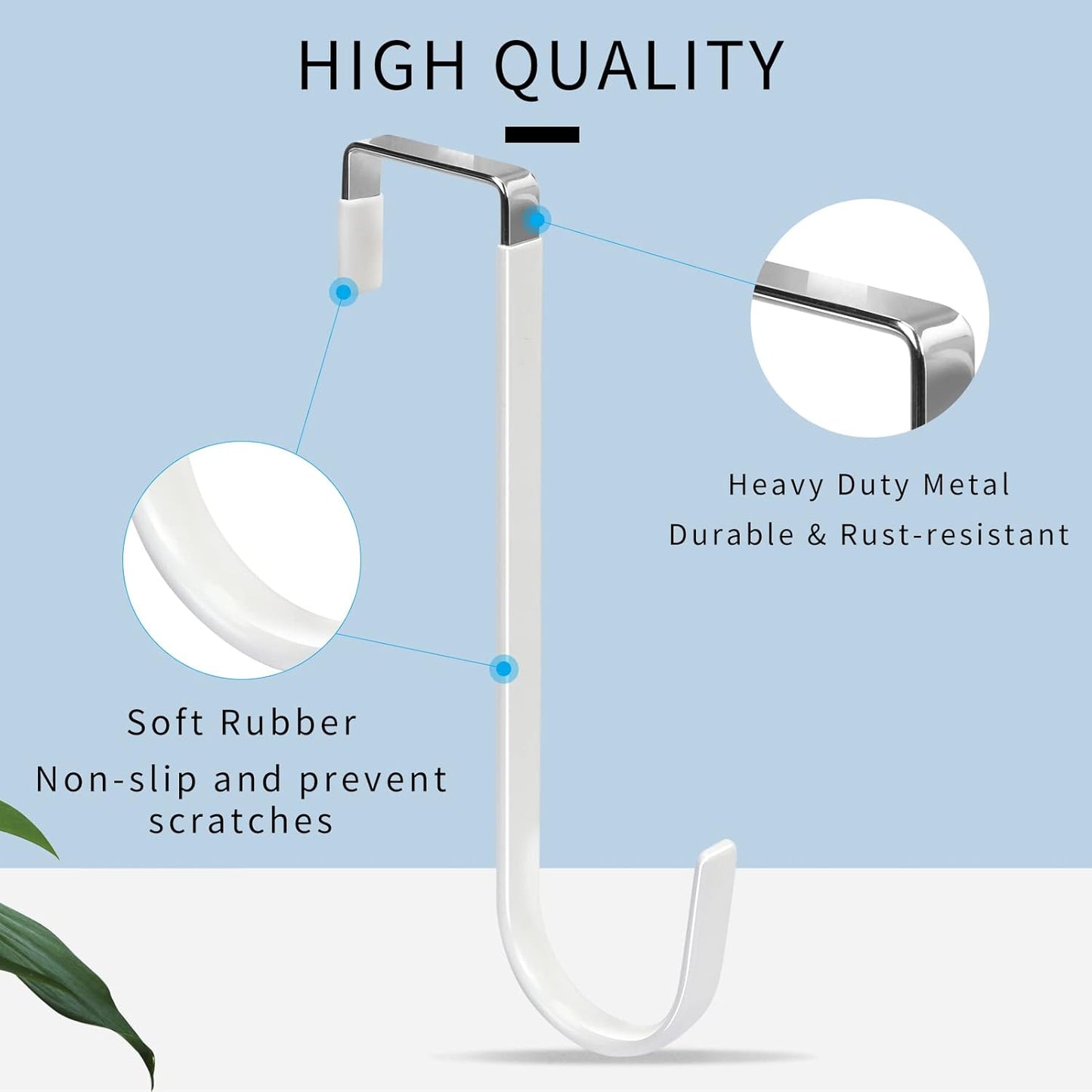 FYY Over The Door Hooks, 4 Pack Upgraded Long Door Hangers Hooks with Rubber Prevent Scratches Heavy Duty Organizer Hooks for Hanging Clothes, Towels, Hats, Coats, Bags White