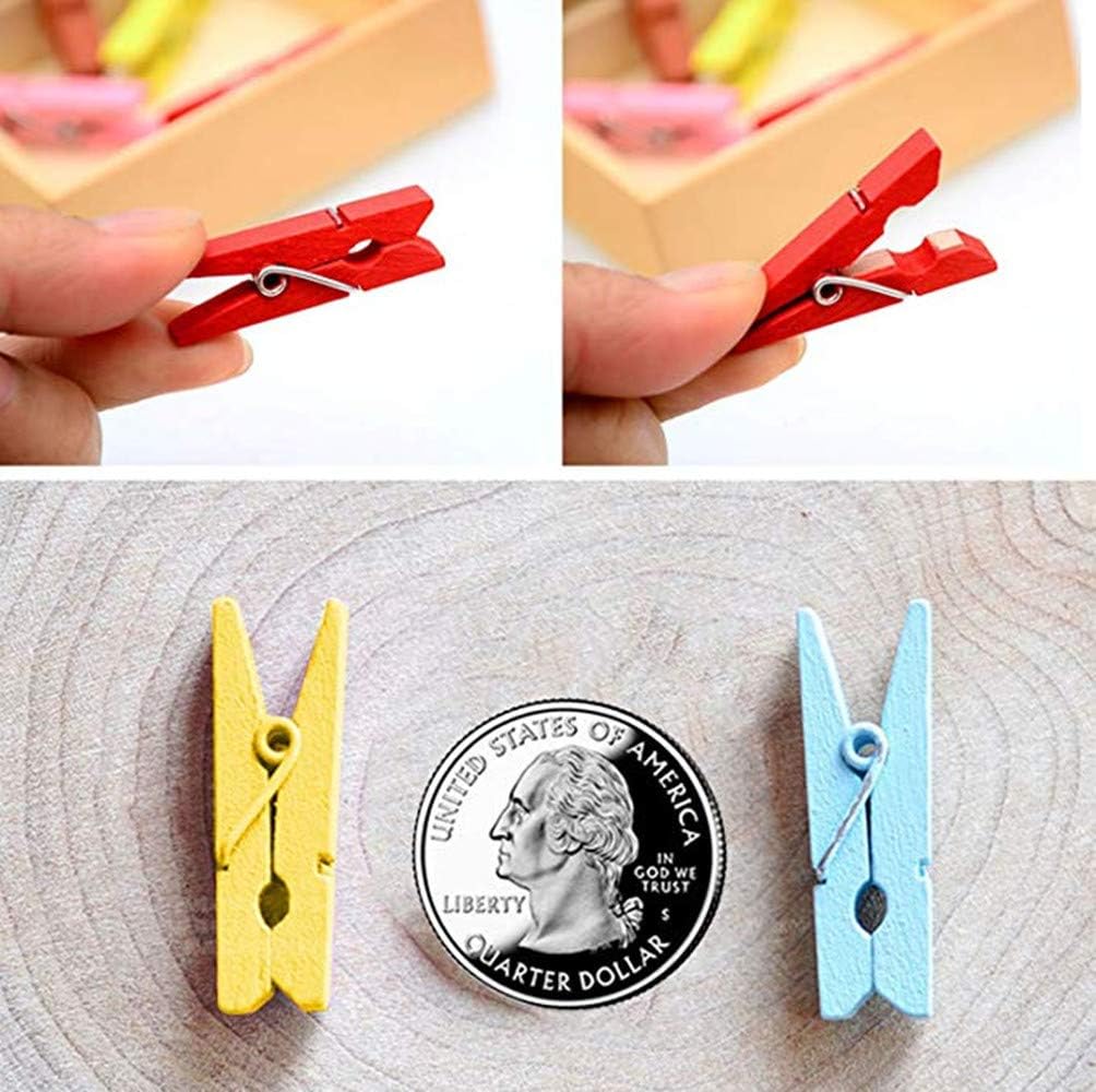 DurReus Small Wooden Clips Pictures Hanger with Twine Mini Colors Clothespins Attach Cards Wedding Party Decor Set of 50 Rose Red