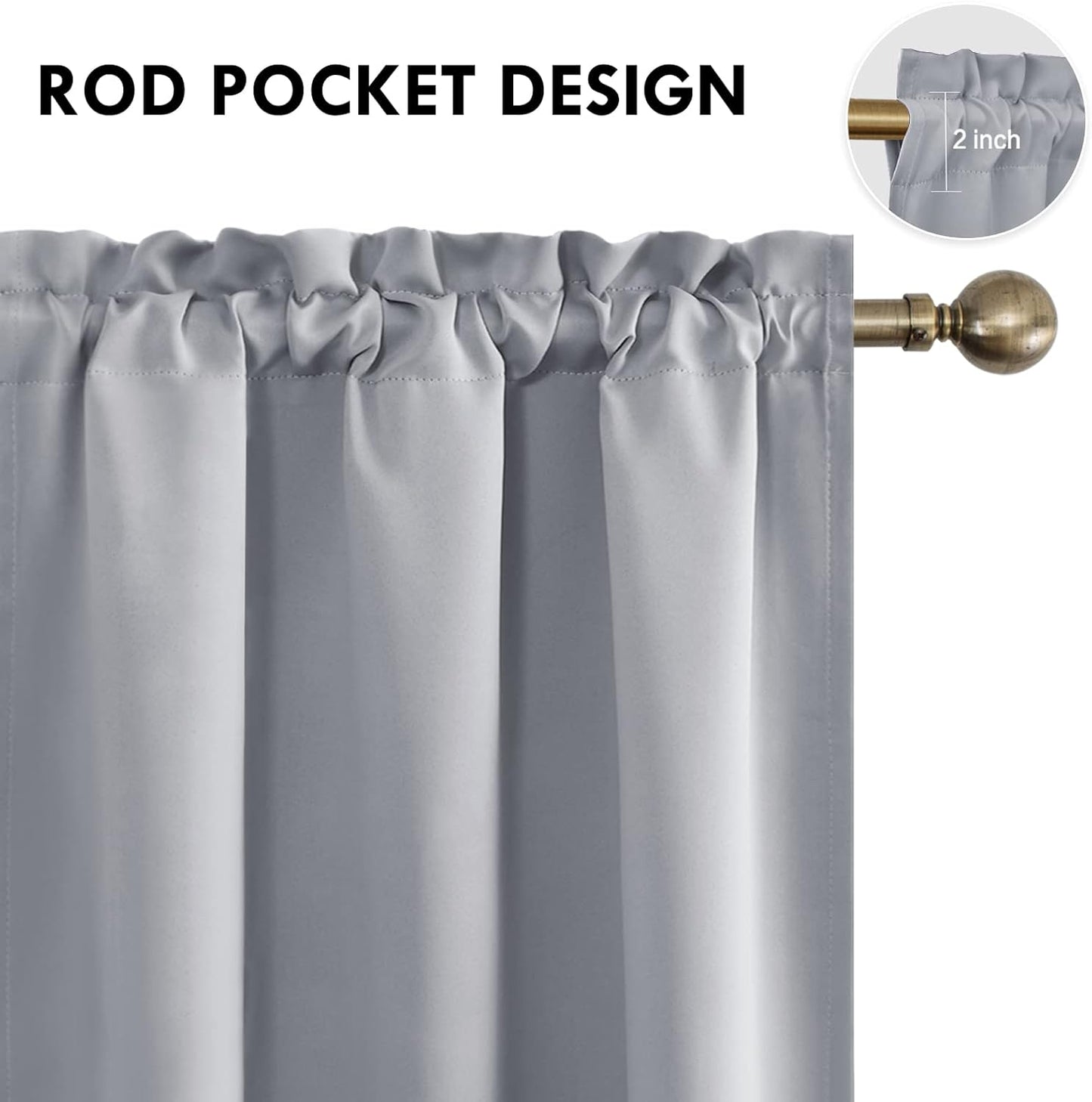 DWCN Blackout Curtains Room Darkening Thermal Insulated Bedroom Curtains Window Curtain Panels, 38 x 54 inches Long, Set of 2 Silver Grey Rod Pocket Drapes