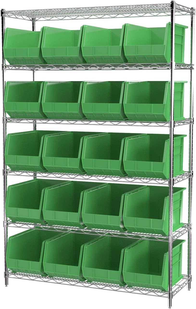 Akro-Mils 30260 AkroBins Plastic Storage Bins, Space-Saving Stackable Bins for Garage, Pantry, Craft Organization, 18" x 11" x 10", Green, 6-Pack